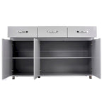 Buffet en MDF gris/blanc avec 3 tiroirs, 3 portes et pieds en tube d'acier – Individuel