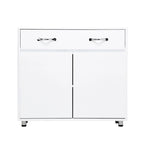 Buffet en MDF gris/blanc avec 3 tiroirs, 3 portes et pieds en tube d'acier – Individuel
