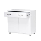 Buffet en MDF gris/blanc avec 3 tiroirs, 3 portes et pieds en tube d'acier – Individuel
