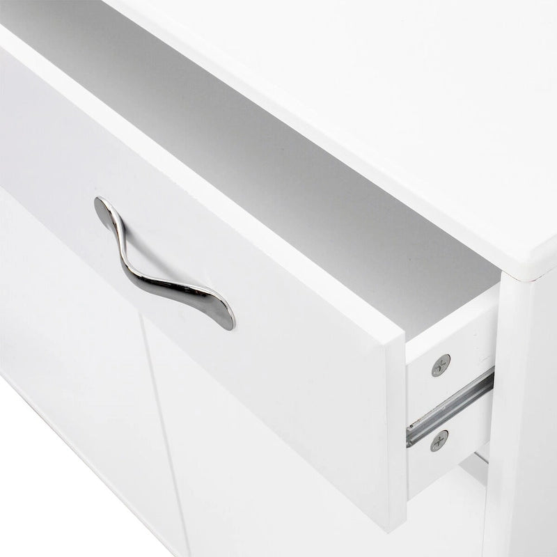Buffet en MDF gris/blanc avec 3 tiroirs, 3 portes et pieds en tube d'acier – Individuel