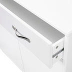 Buffet en MDF gris/blanc avec 3 tiroirs, 3 portes et pieds en tube d'acier – Individuel
