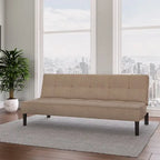 Canapé-lit futon convertible en tissu gris foncé/beige cannelle avec coussins capitonnés – 2 places