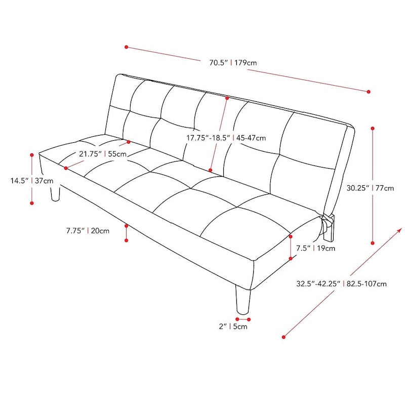 Canapé-lit futon convertible en tissu gris foncé/beige cannelle avec coussins capitonnés – 2 places