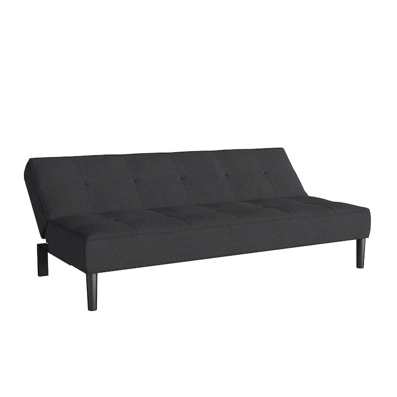 Canapé-lit futon convertible en tissu gris foncé/beige cannelle avec coussins capitonnés – 2 places