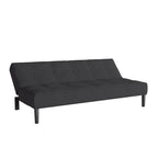 Canapé-lit futon convertible en tissu gris foncé/beige cannelle avec coussins capitonnés – 2 places