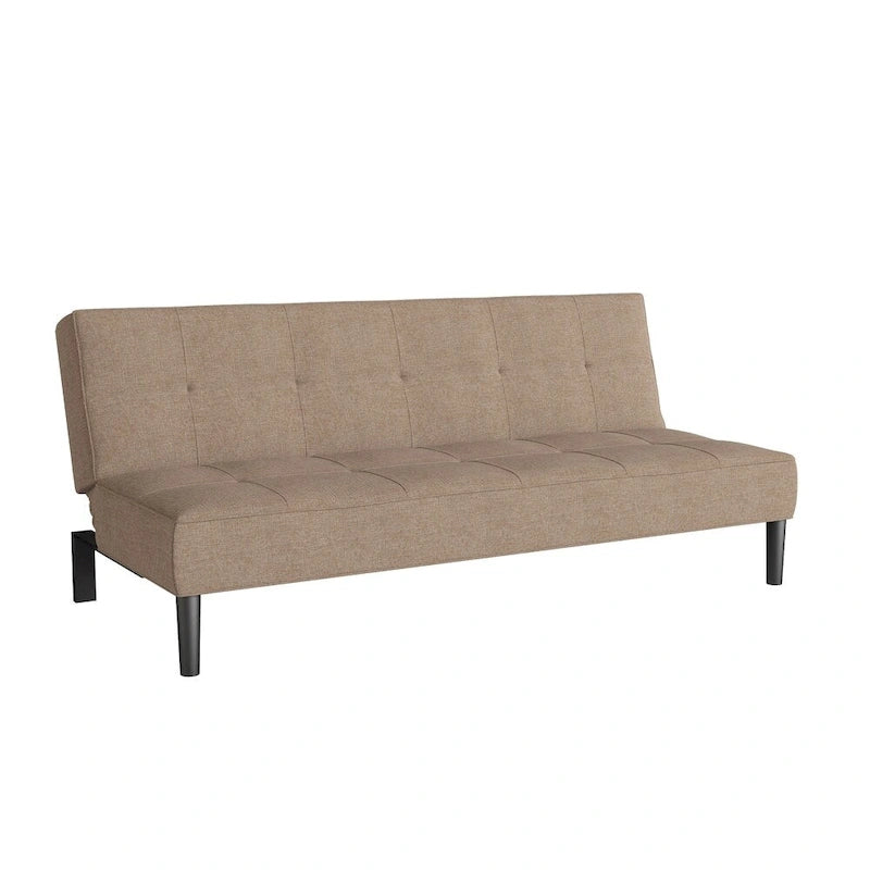 Canapé-lit futon convertible en tissu gris foncé/beige cannelle avec coussins capitonnés – 2 places