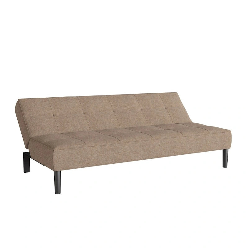 Canapé-lit futon convertible en tissu gris foncé/beige cannelle avec coussins capitonnés – 2 places