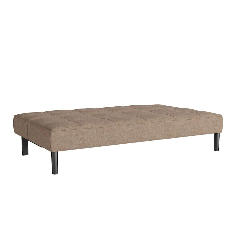 Canapé-lit futon convertible en tissu gris foncé/beige cannelle avec coussins capitonnés – 2 places