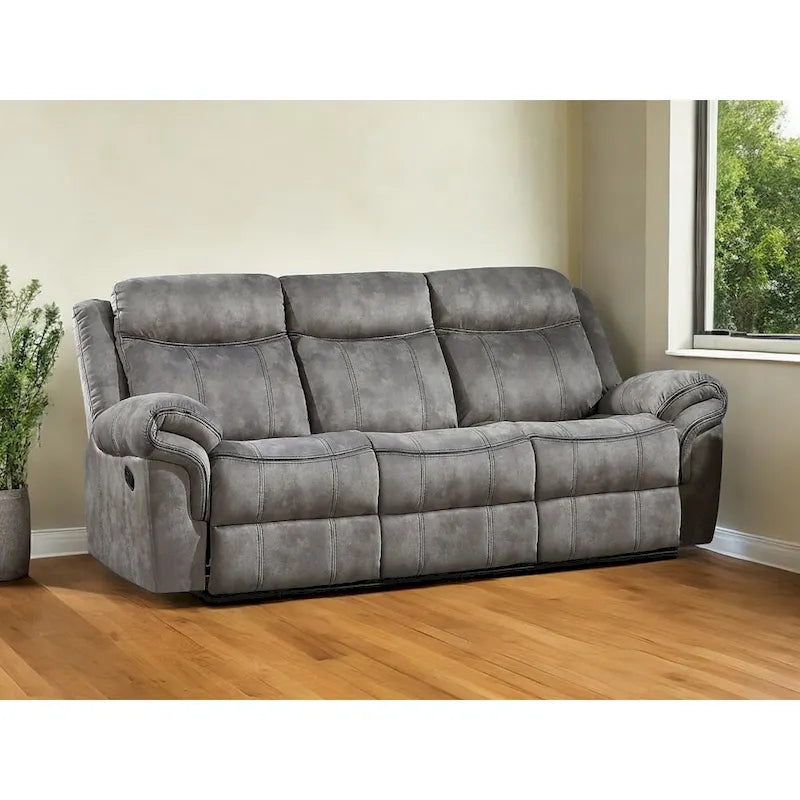 HomeRoots 87  Gray Velvet Reclining USB Sofa With Black Legs - 87