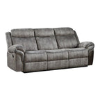 Canapé Inclinable Manuel 3 Places en Velours Gris avec Port USB et Pieds Noirs