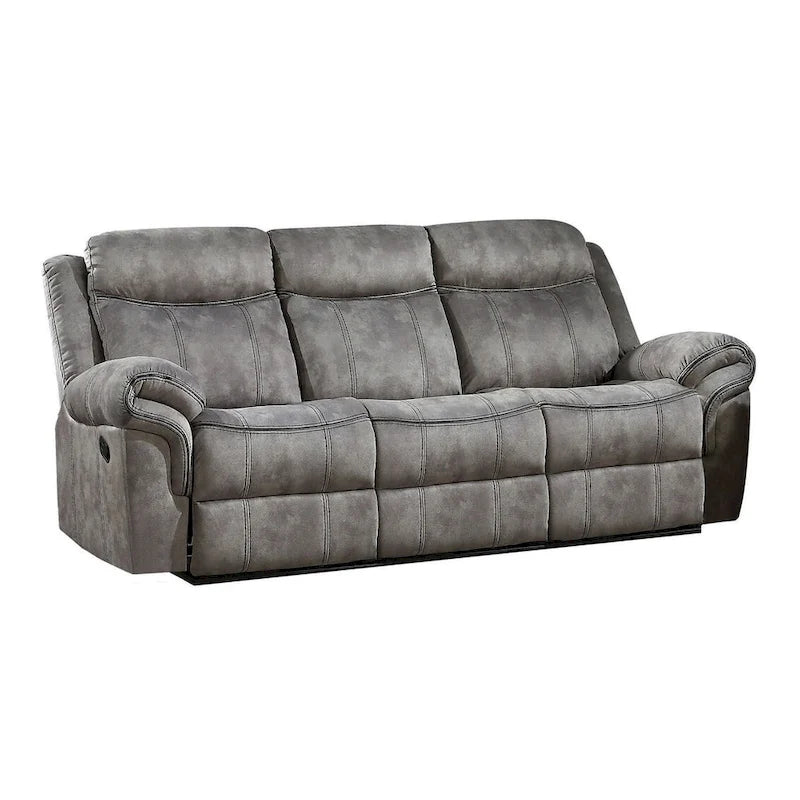 Canapé Inclinable Manuel 3 Places en Velours Gris avec Port USB et Pieds Noirs