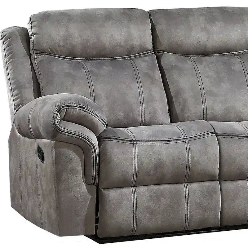 Canapé Inclinable Manuel 3 Places en Velours Gris avec Port USB et Pieds Noirs
