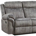 Canapé Inclinable Manuel 3 Places en Velours Gris avec Port USB et Pieds Noirs