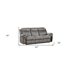 Canapé Inclinable Manuel 3 Places en Velours Gris avec Port USB et Pieds Noirs