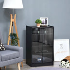 Meuble TV 5 niveaux noir avec portes en verre trempé et étagères réglables – Simple