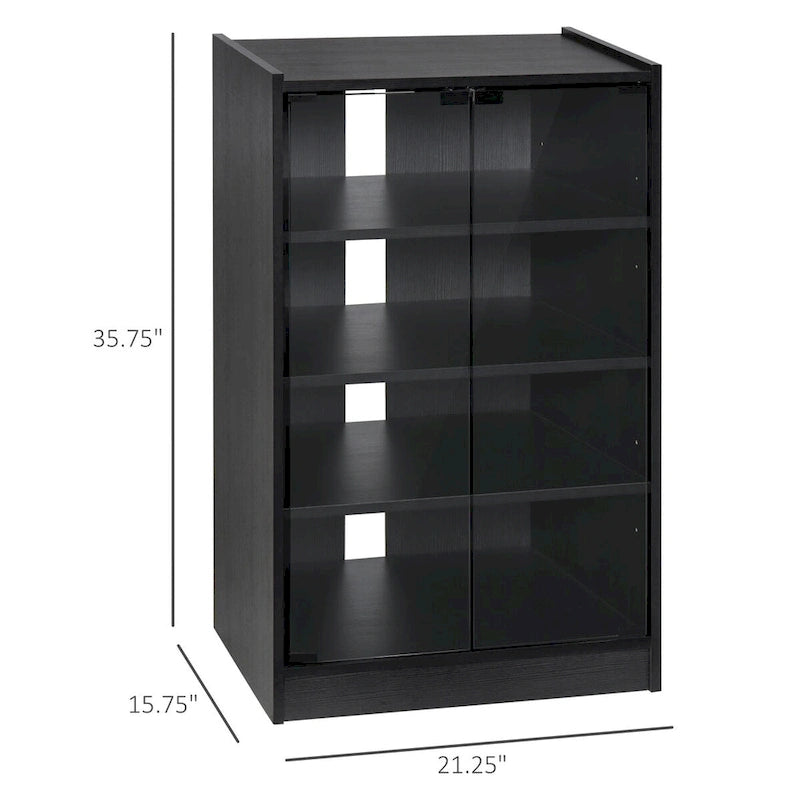 Meuble TV 5 niveaux noir avec portes en verre trempé et étagères réglables – Simple
