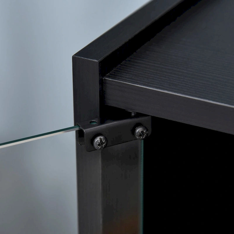 Meuble TV 5 niveaux noir avec portes en verre trempé et étagères réglables – Simple