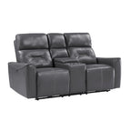 Causeuse inclinable électrique double en similicuir gris avec console centrale et ports USB – 2 places