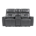 Causeuse inclinable électrique double en similicuir gris avec console centrale et ports USB – 2 places