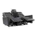 Causeuse inclinable électrique double en similicuir gris avec console centrale et ports USB – 2 places