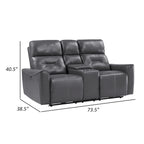 Causeuse inclinable électrique double en similicuir gris avec console centrale et ports USB – 2 places