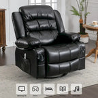 Fauteuil inclinable, pivotant et berçant de massage en tissu noir avec chauffage et port USB – Simple