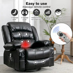 Fauteuil inclinable, pivotant et berçant de massage en tissu noir avec chauffage et port USB – Simple