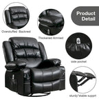 Fauteuil inclinable, pivotant et berçant de massage en tissu noir avec chauffage et port USB – Simple