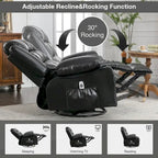Fauteuil inclinable, pivotant et berçant de massage en tissu noir avec chauffage et port USB – Simple