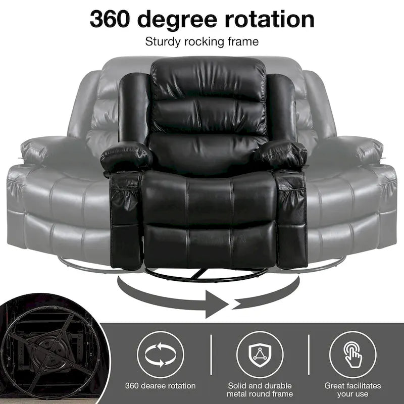 Fauteuil inclinable, pivotant et berçant de massage en tissu noir avec chauffage et port USB – Simple