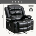 Fauteuil inclinable, pivotant et berçant de massage en tissu noir avec chauffage et port USB – Simple