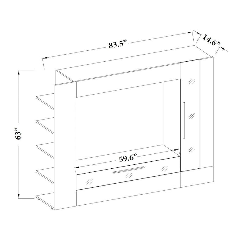 Meuble TV mural blanc/noir laqué avec vitrines LED, portes abattantes et bibliothèque cachée – Simple