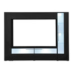 Meuble TV mural blanc/noir laqué avec vitrines LED, portes abattantes et bibliothèque cachée – Simple