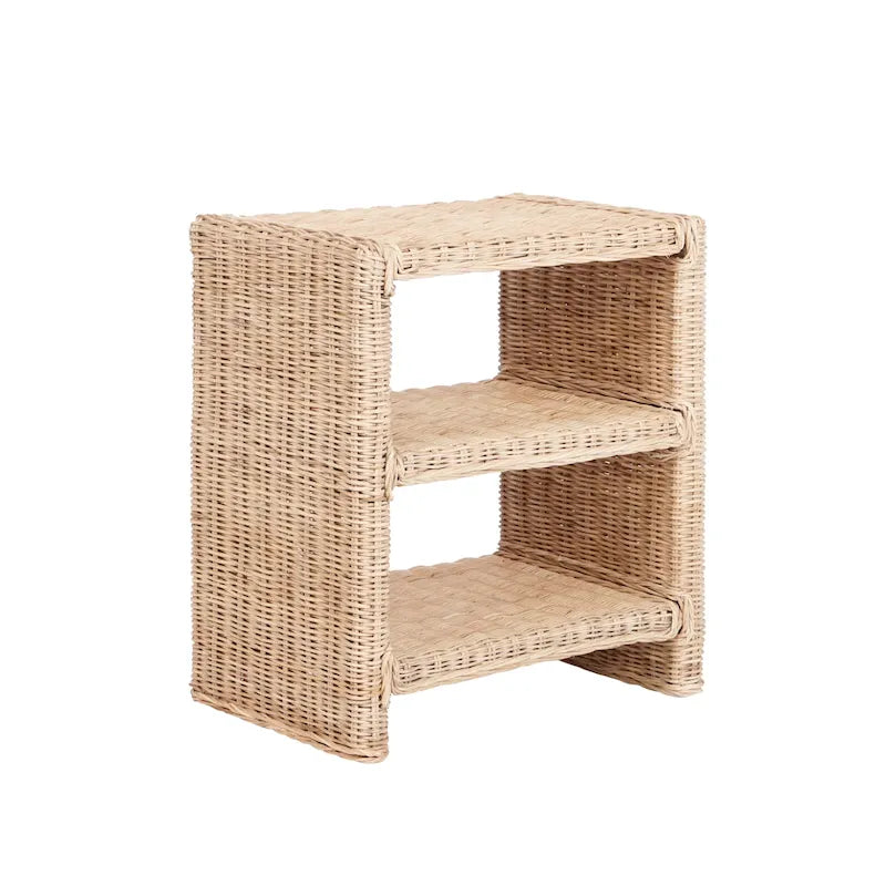 Table d'appoint à 3 niveaux en rotin marron et bois de manguier – Simple