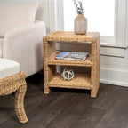Spiroa 22  Coastal Bohemian Rattan/Wood 3 Tier End Table, Natural, by JONATHAN Y - 22.04 