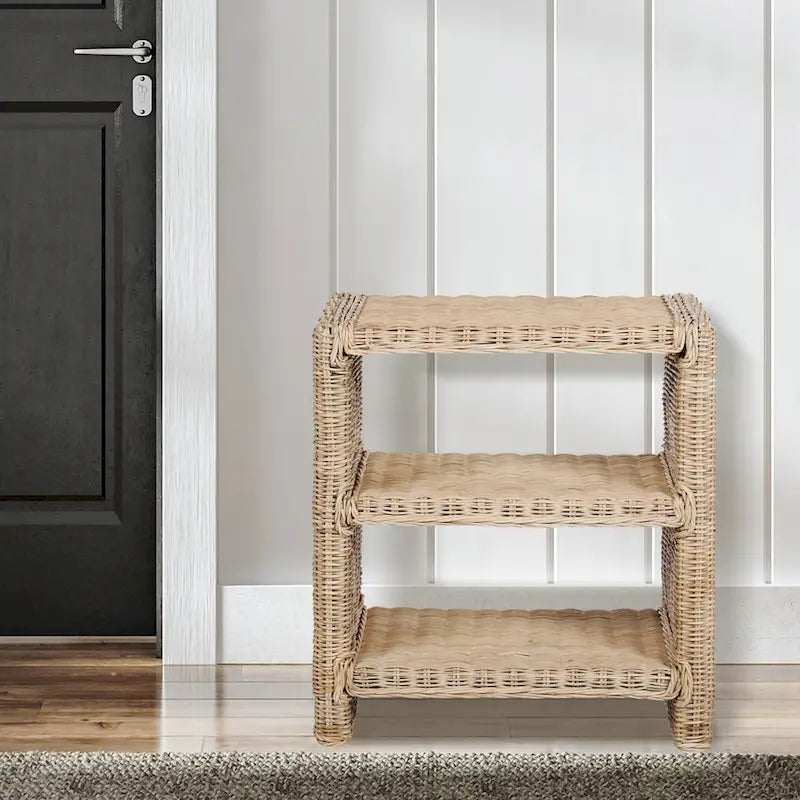 Table d'appoint à 3 niveaux en rotin marron et bois de manguier – Simple
