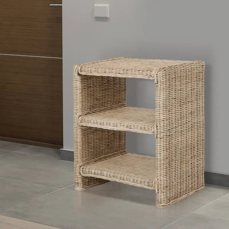 Table d'appoint à 3 niveaux en rotin marron et bois de manguier – Simple