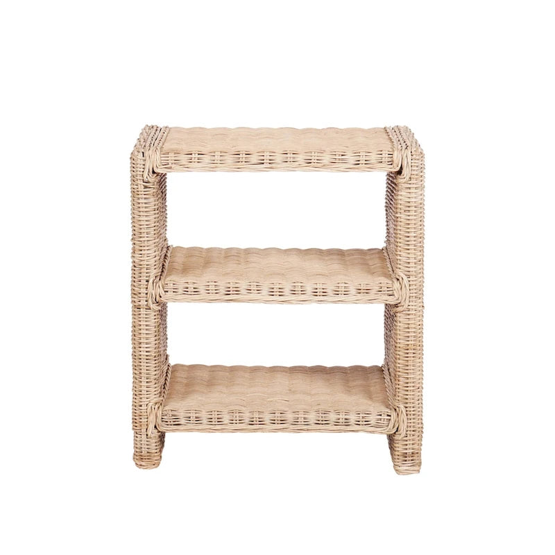 Table d'appoint à 3 niveaux en rotin marron et bois de manguier – Simple