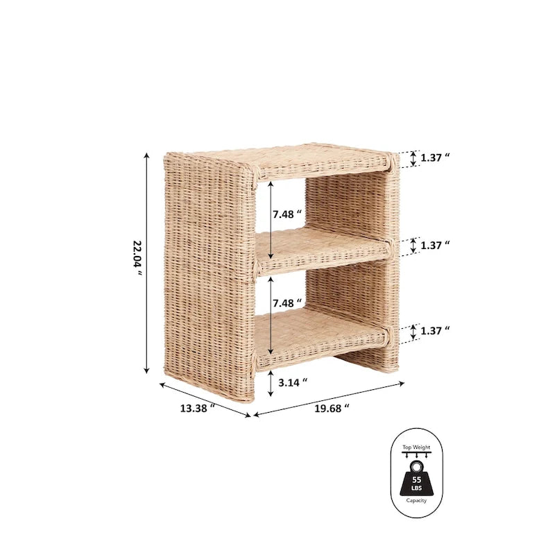 Table d'appoint à 3 niveaux en rotin marron et bois de manguier – Simple
