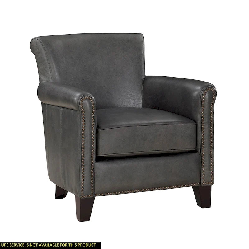 Fauteuil d'appoint en cuir pleine fleur marron/gris avec clous décoratifs – Unité