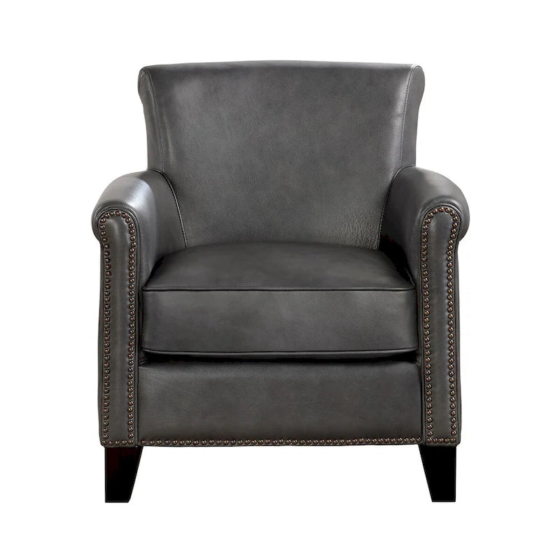 Fauteuil d'appoint en cuir pleine fleur marron/gris avec clous décoratifs – Unité
