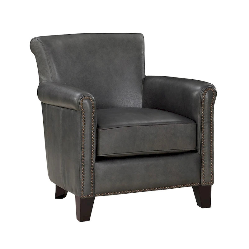 Fauteuil d'appoint en cuir pleine fleur marron/gris avec clous décoratifs – Unité