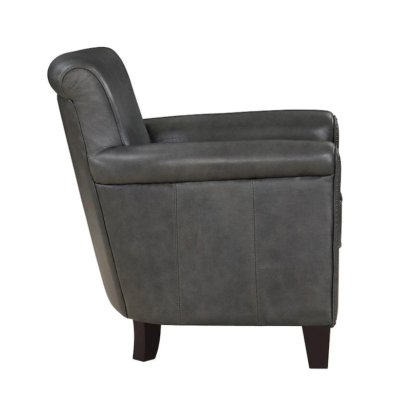 Fauteuil d'appoint en cuir pleine fleur marron/gris avec clous décoratifs – Unité