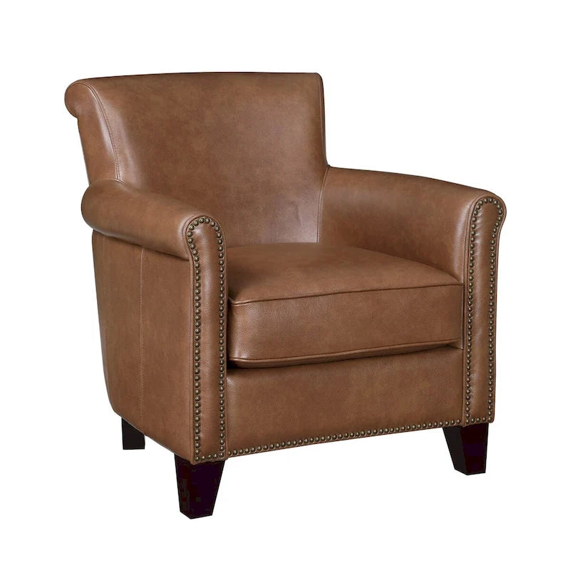 Fauteuil d'appoint en cuir pleine fleur marron/gris avec clous décoratifs – Unité
