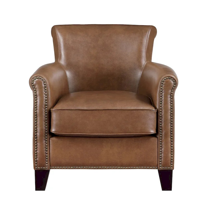 Fauteuil d'appoint en cuir pleine fleur marron/gris avec clous décoratifs – Unité