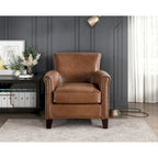 Fauteuil d'appoint en cuir pleine fleur marron/gris avec clous décoratifs – Unité