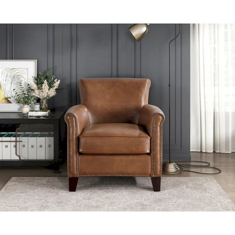 Fauteuil d'appoint en cuir pleine fleur marron/gris avec clous décoratifs – Unité