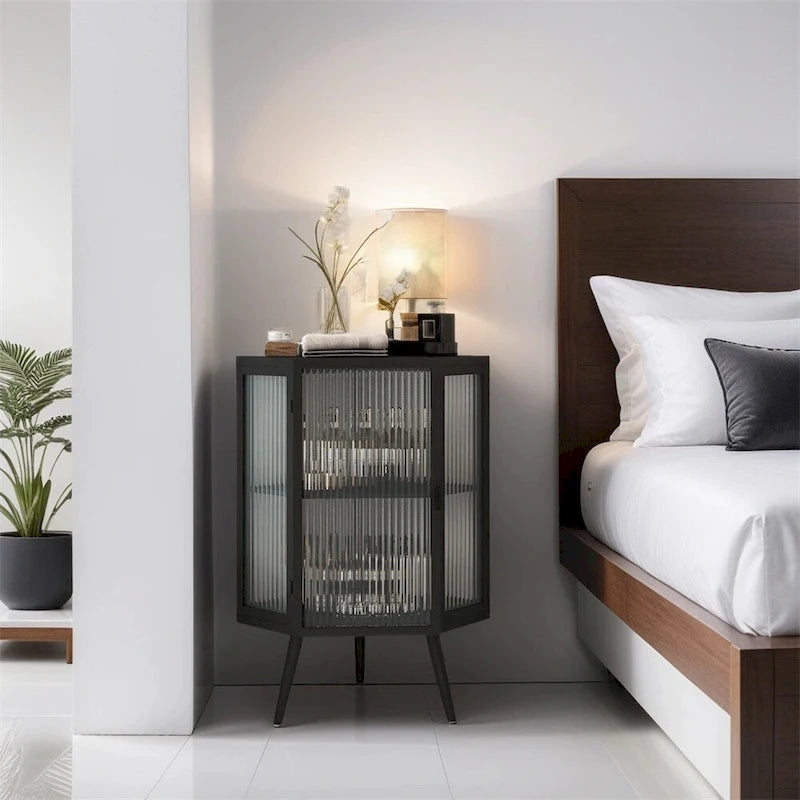 22.25  Floor Coner Cabinet with Tempered Glass Door & Storage Shelves