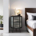 22.25  Floor Coner Cabinet with Tempered Glass Door & Storage Shelves