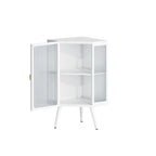 Meuble d'angle bas à porte unique en fer et verre trempé, blanc/noir, avec 2 étagères de rangement – Simple